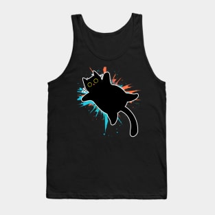 Funky Blue Orange Paint Explosion by Black Cat Tank Top